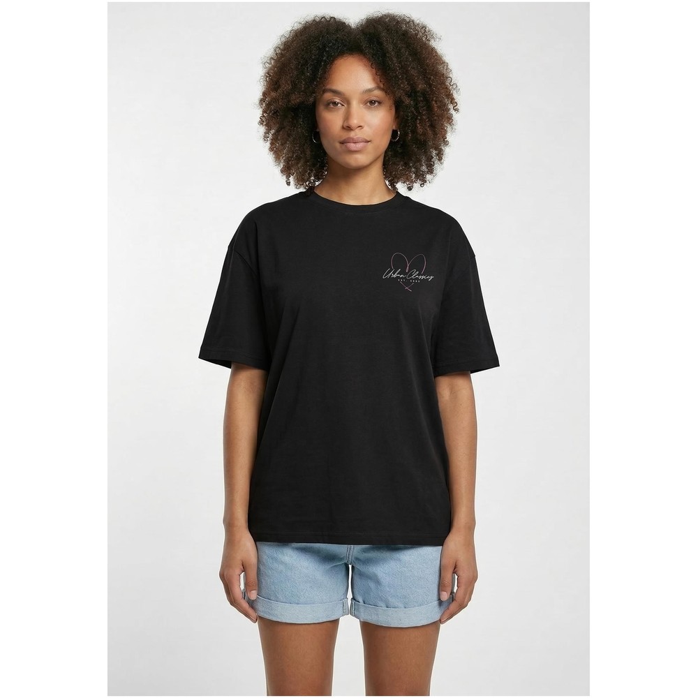 Urban Classics - Heart Logo Loose Dames Tshirt - Zwart